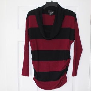 Black & Burgundy cowl neck striped sweater